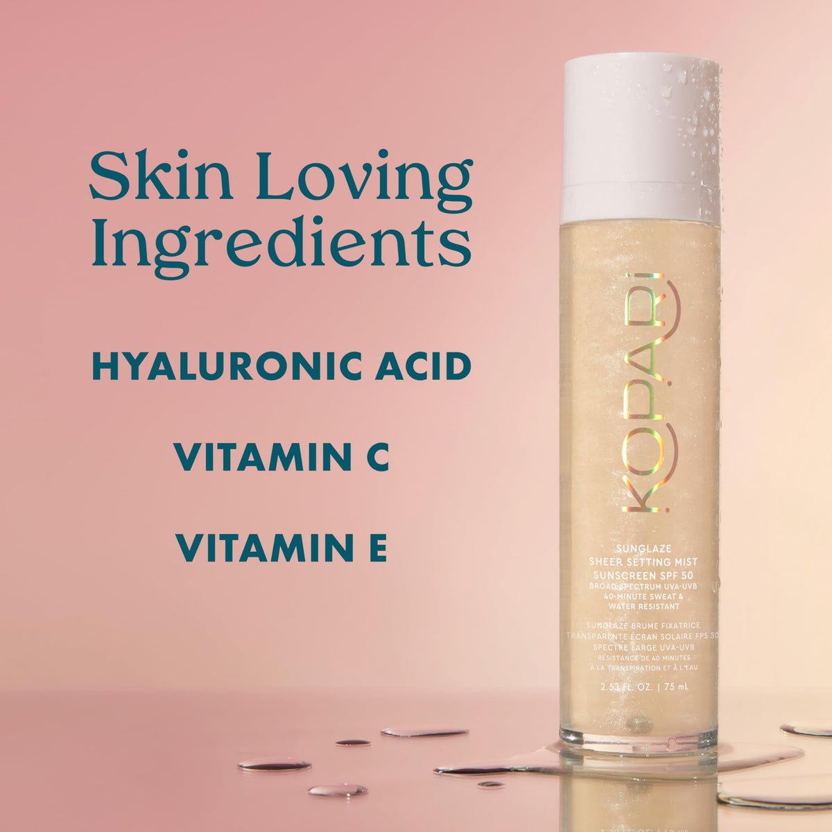 Kopari Sunglaze Sheer Setting Mist Sunscreen SPF 50, Weightless, Fast Drying, Ultra-Fine Setting Spray, Made With Hyaluronic Acid, Sets Makeup For A Hydrated, Dewy Finish, 2.53 fl oz