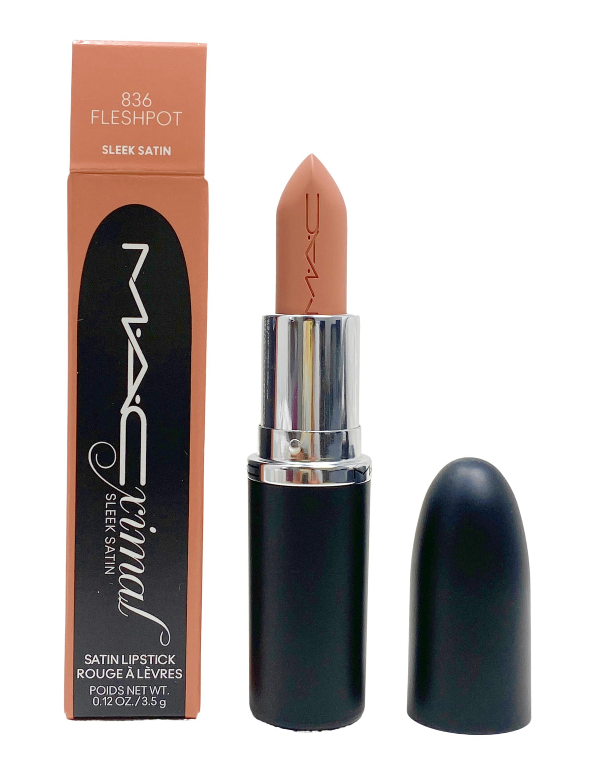 MAC Ximal Sleek Satin Lipstick - 836 Fleshpot (Warm light beige flesh tone like nude) .12 Oz / 3.5 g