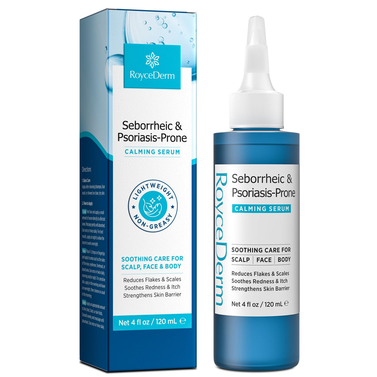 Roycederm Seborrheic & Psoriasis Calming Serum: Clinically Inspired Care for Itch, Dryness, Redness & Flaking - Seborrheic Dermatitis & Psoriasis Scalp Treatment Suitable for Scalp, Face & Body