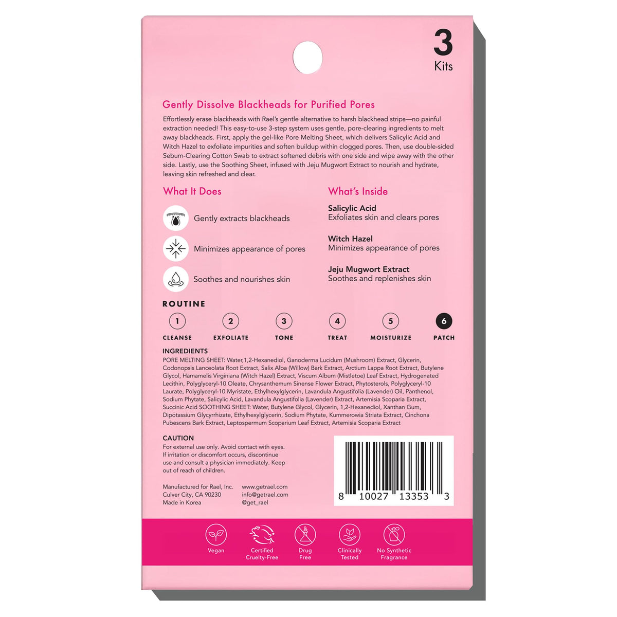 Rael Miracle Melting Pack, Gentle Blackhead Remover, Nose Strips (6 Count)