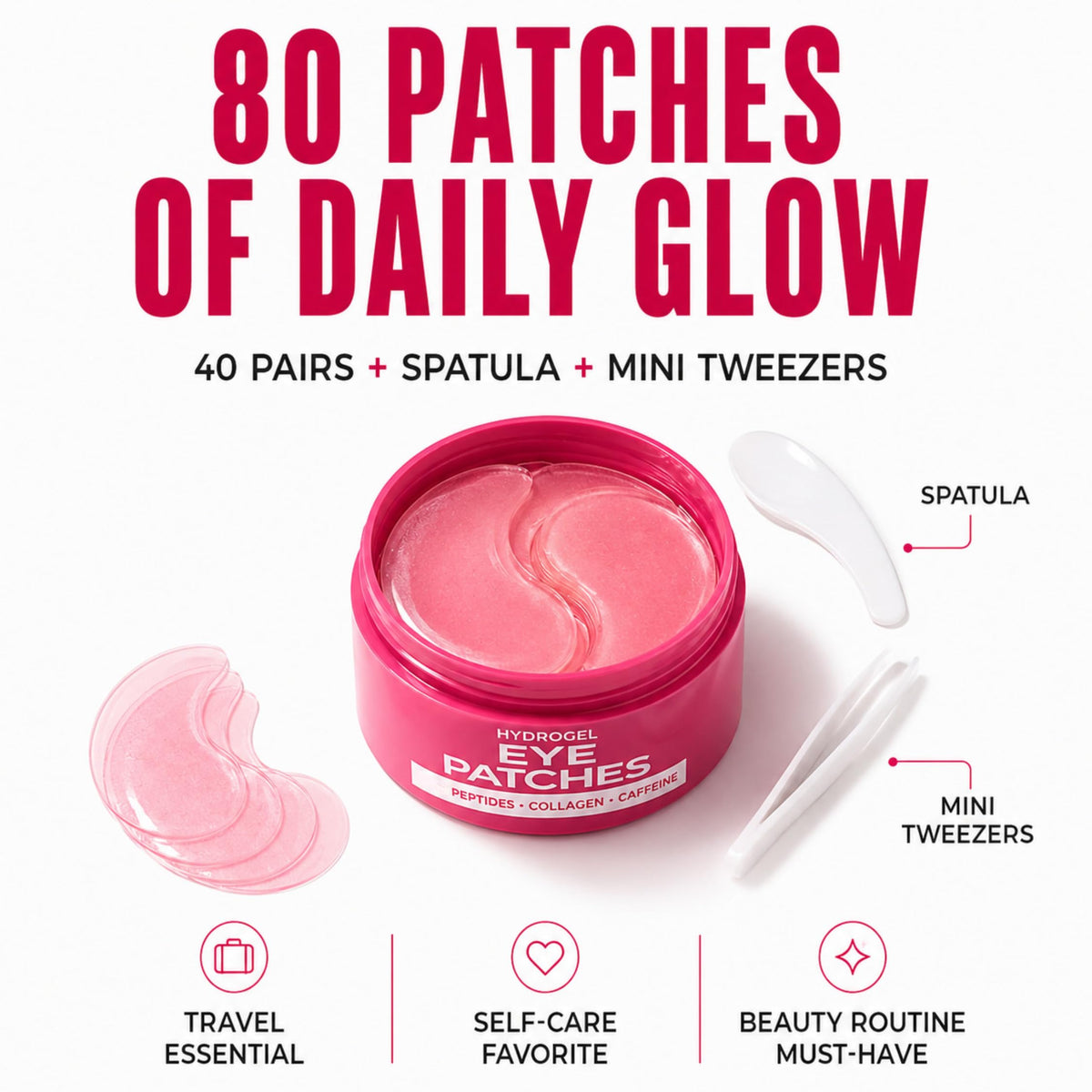 Eye Patches with Pink Peptides & Collagen for Puffy Eyes and Dark Circles