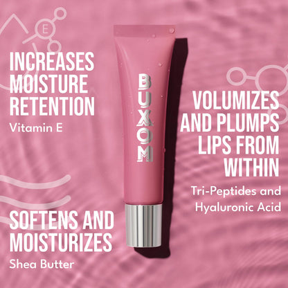 BUXOM Power-Full Plumping Peptide Tint - Hydrating + Moisturizing Tinted Lip Balm & Overnight Lip Mask with 36HR Hydration - Sheer Balm for Dry Lips, and Fuller-Looking Pout - Dolly Glaze (1 oz)