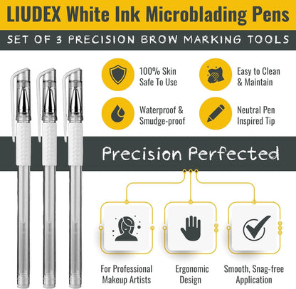 LIUDEX 3pcs Skin Marker Pen Eyebrow PMU Microblading Outline Pencil | Felt Pen White Brow Position Mapping Pencil White Marker Pen Beauty SPMU | Permanent Makeup Position Mark Tools