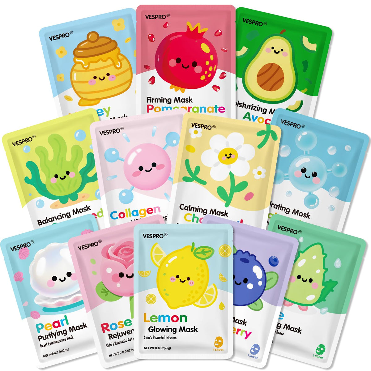 12 Pack Face Masks for Women, Hydrating & Moisturizing Sheet Mask Skincare
