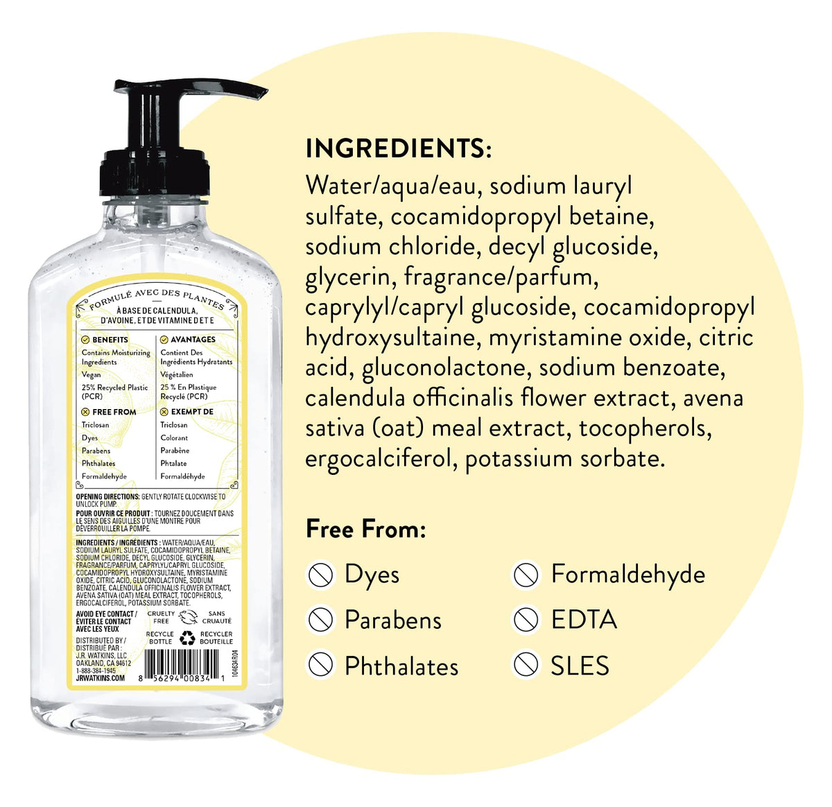 J.R. Watkins Moisturizing Gel Hand Soap Dispenser 3 Pack, Lemon, 11 fl oz