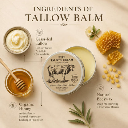 MROUVIK Beef Tallow for Skin, Tallow and Honey Cream,Tallow Face Moisturizer, Natural Grass-Fed Beef Tallow Balm with Raw Honey Moisturizing Cream for Body Lotion Skin Care for Skin (2.47 Oz)