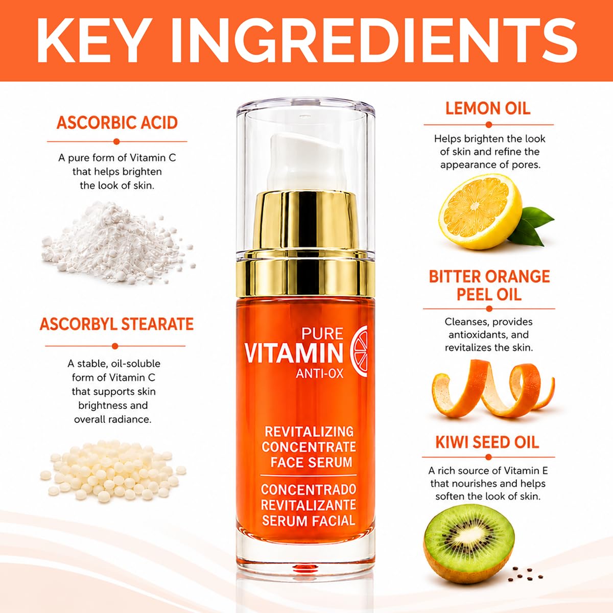 Noche Y Dia Vitamin C Serum for Mature Skin - Water-Free Anti-Aging Face Serum - Hydrates & Smooths - Helps Reduce the Look of Fine Lines & Wrinkles - Made in Spain - 30 mL (1.01 fl oz)