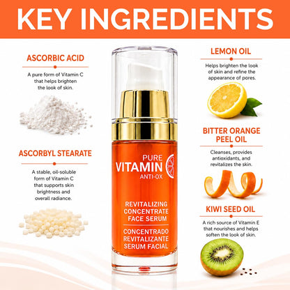 Noche Y Dia Vitamin C Serum for Mature Skin - Water-Free Anti-Aging Face Serum - Hydrates & Smooths - Helps Reduce the Look of Fine Lines & Wrinkles - Made in Spain - 30 mL (1.01 fl oz)