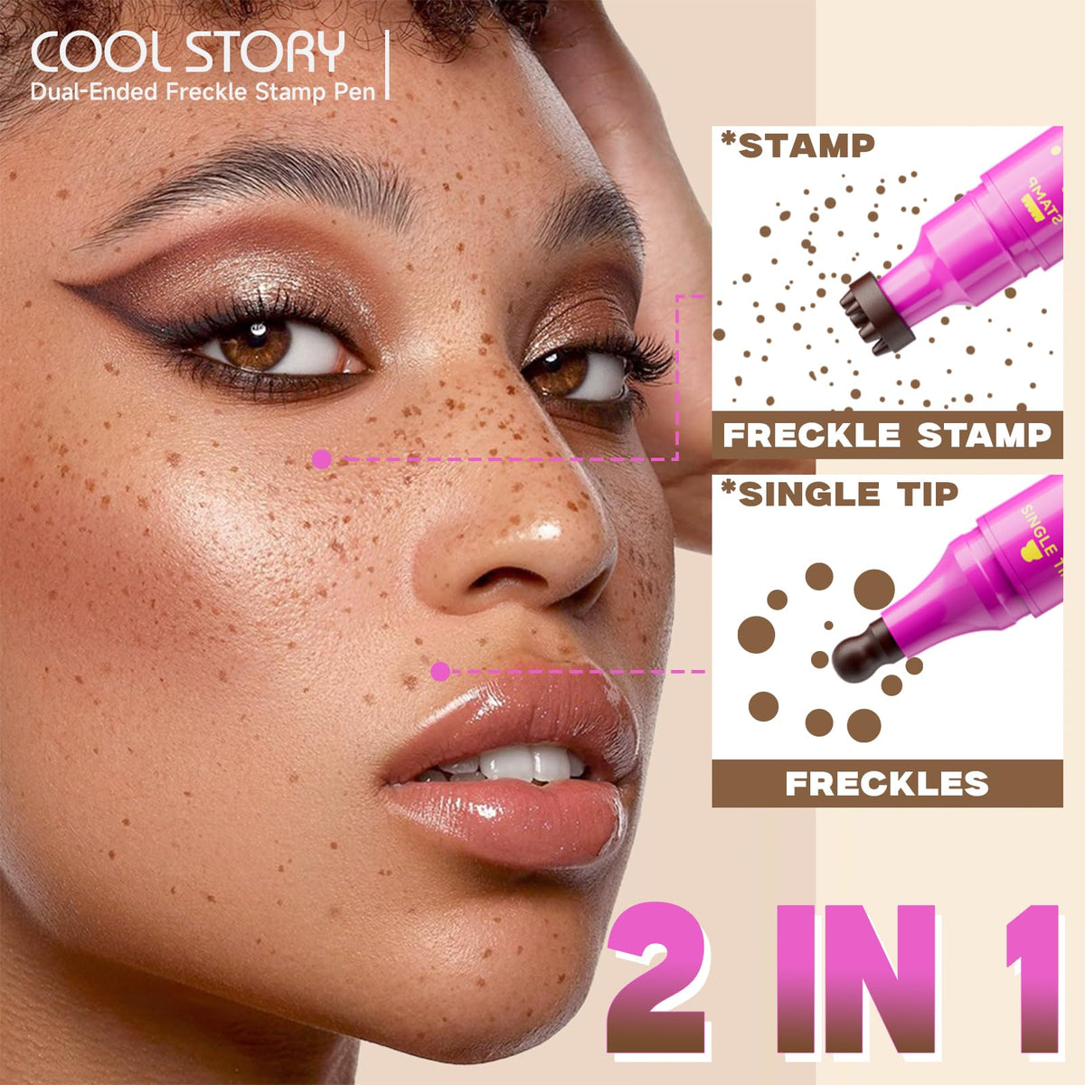 Beauty Glazed Dual-Ended Freckle Stamp Pen – Realistic Faux Freckles Makeup with Soft Sponge Stamp & Precision Tip – Waterproof Long-Lasting Freckle Marker for Natural or Bold Looks (01 Beige Brown)
