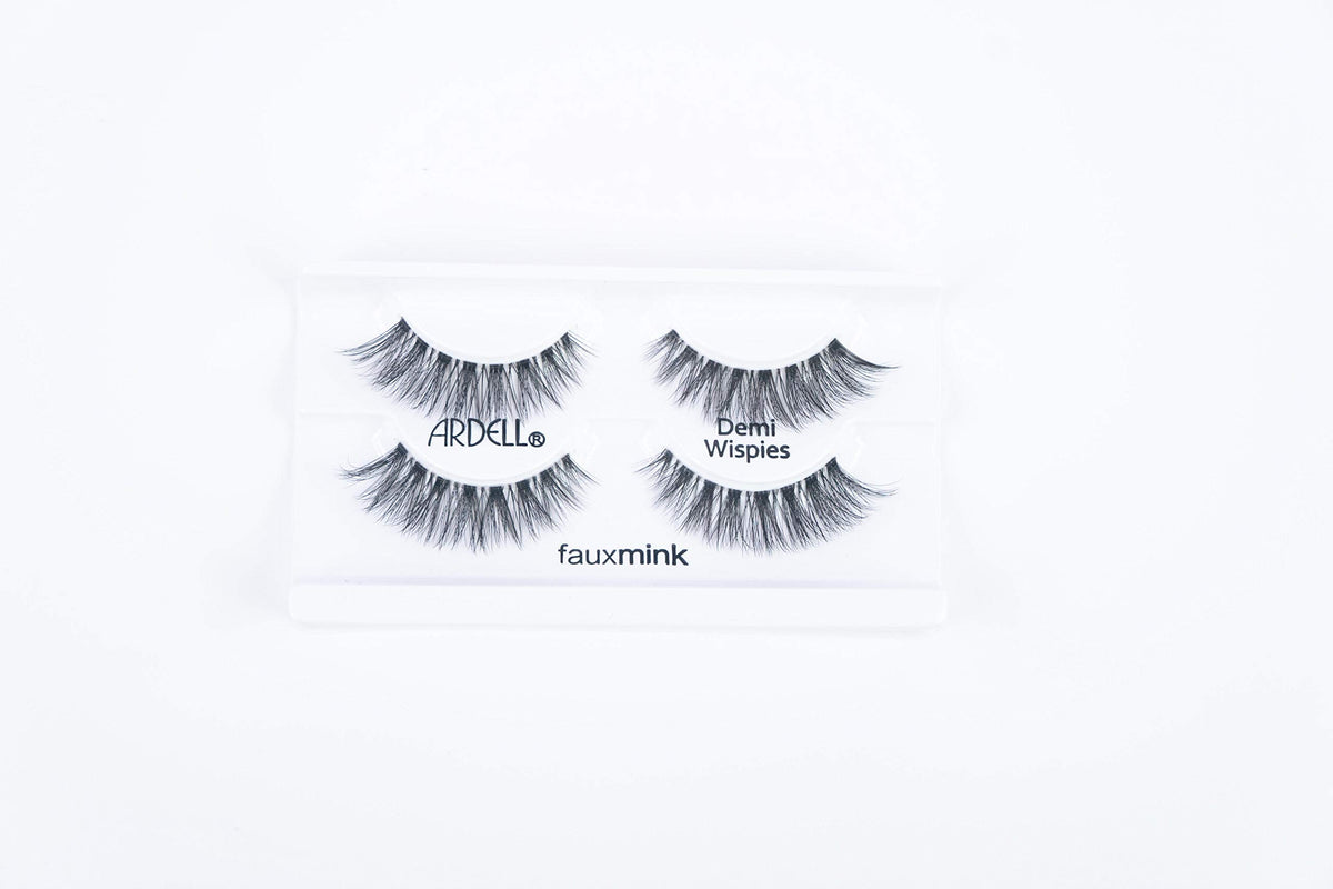 Ardell Faux Mink Demi Wispies - Lightweight Volumizing Strip Lashes, Natural-Looking False Eyelashes, Knot-Free with Invisiband, Black, 2 Pairs