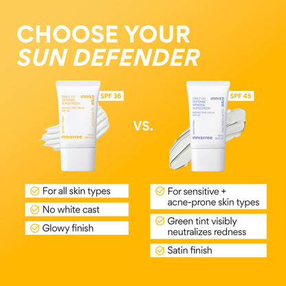 innisfree Daily Mineral UV Defense SPF 45 | Tinted Korean Sunscreen with Zinc Oxide for Redness | Gentle, Hydrating and Lightweight | Available in 2 Pack