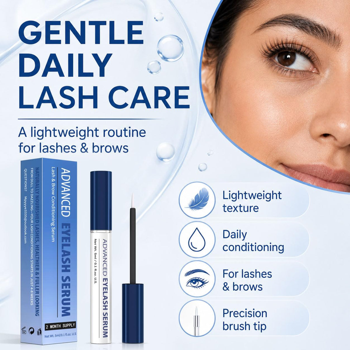 Premium Eyelash Growth Serum – Advanced Lash Enhancing Treatment for Natural Lashes, Volumizing Formula for Longer, Fuller, Thicker-Looking Lashes – Vegan & Cruelty-Free for Sensitive Eyes (5 mL)