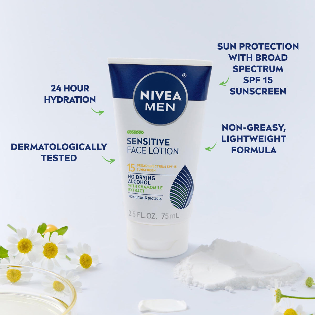 NIVEA MEN Sensitive Face Lotion, SPF 15 Sunscreen, Multipack, 3 x 2.5 FL OZ