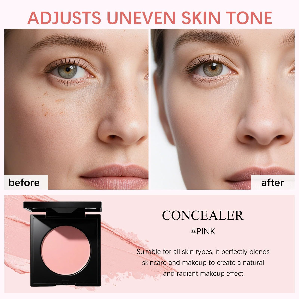 Luminance Under Eye Concealer, Pink Under Concealer, Waterproof, Covers Dark Circles, Moisturizing and Blending, Peach-Colored Eye Cream, Effectively Covers Dark Circles