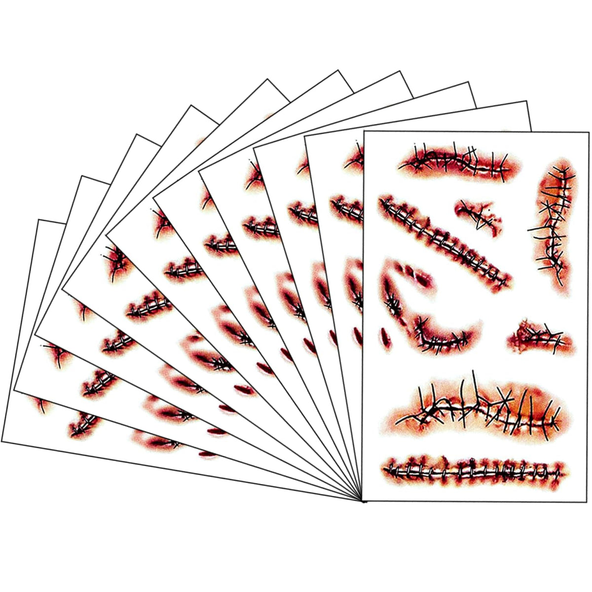 【10 Sheets】 Tattoos Stickers Scars Tattoos Chucky Costume Women Zombie Costume Women Adult Zombie Makeup Kit Fake Blood Fake Scar