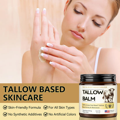 Veakoo Beef Tallow for Skin, Organic Whipped Tallow and Honey Balm, Grass Fed Beef Tallow Face Cream, Natural Tallow Skin Care Moisturizer Body Butter, Nourish and Soothe Dry Skin