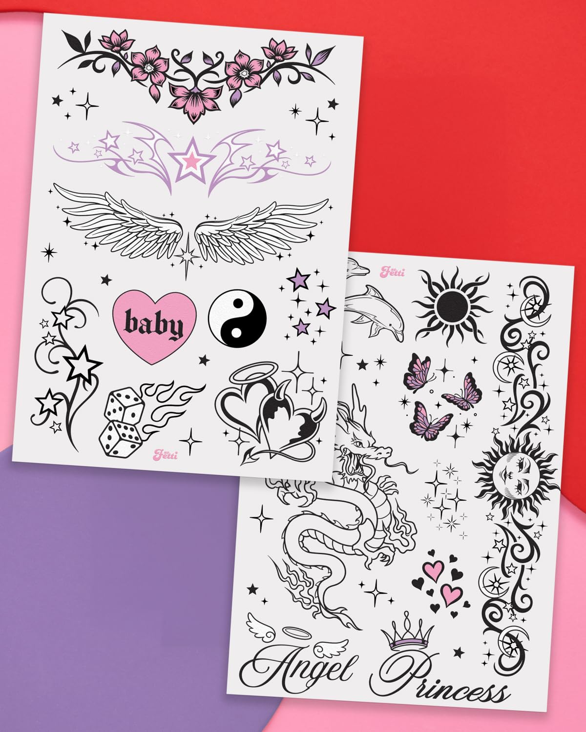 xo, Fetti 56pc Y2K Realistic Temporary Tattoos | Girly 2000s Birthday Party