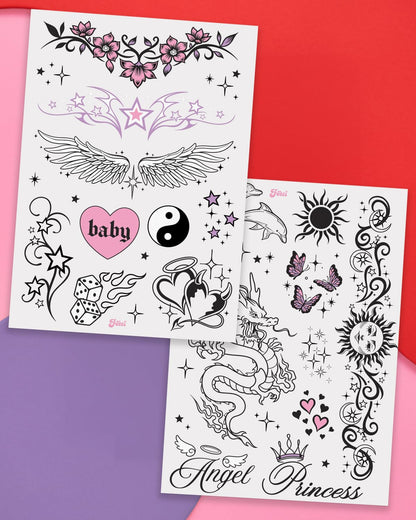 xo, Fetti 56pc Y2K Realistic Temporary Tattoos | Girly 2000s Birthday Party
