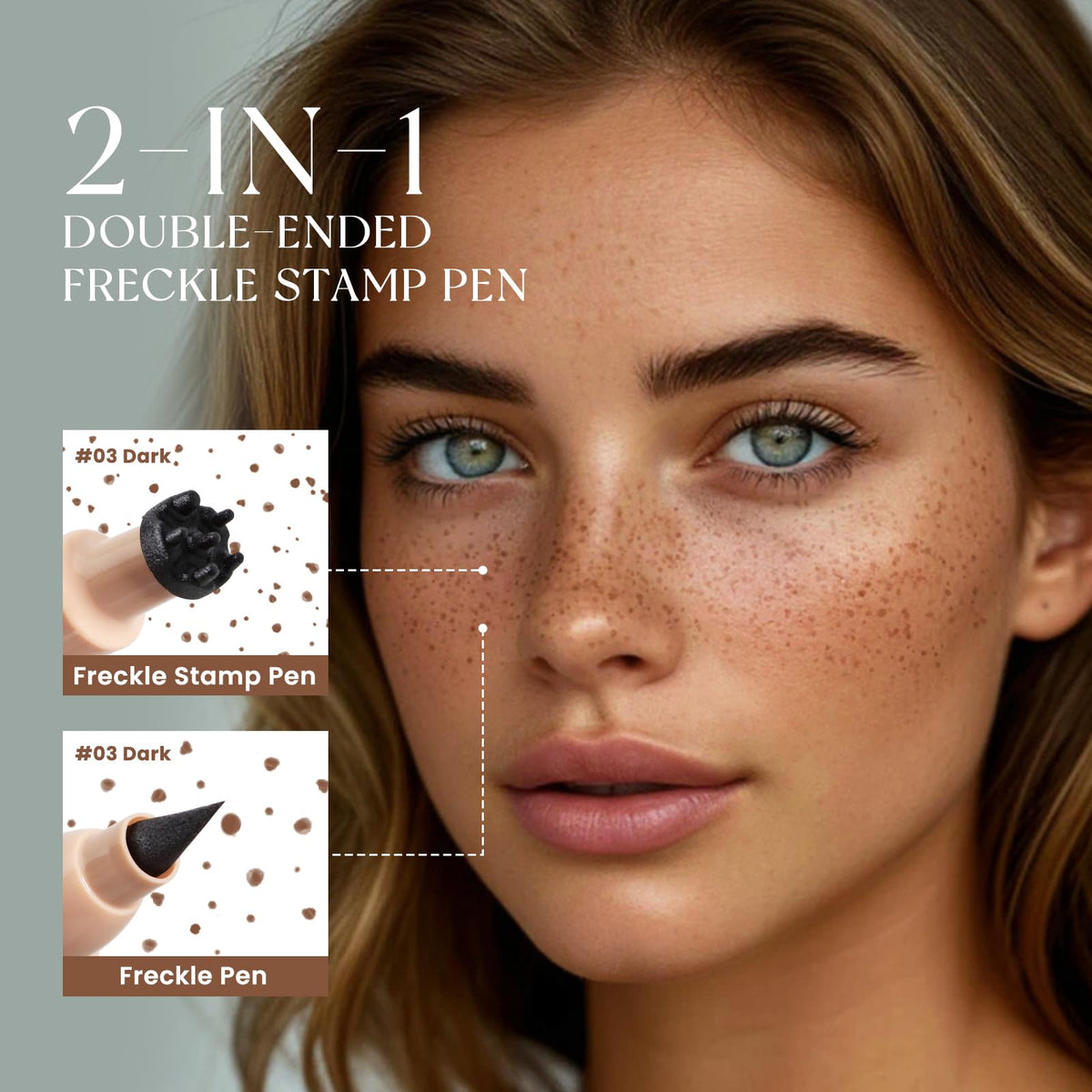 HOSAILY 2 in 1 Dual Ended Dark Brown Freckle Stamp&Freckle Pen, Waterproof Quick Dry Soft Dot Faux Freckles, Natural Lifelike Long Lasting Fake Freckle Marker Pencil Face Decoration Sunkissed Makeup