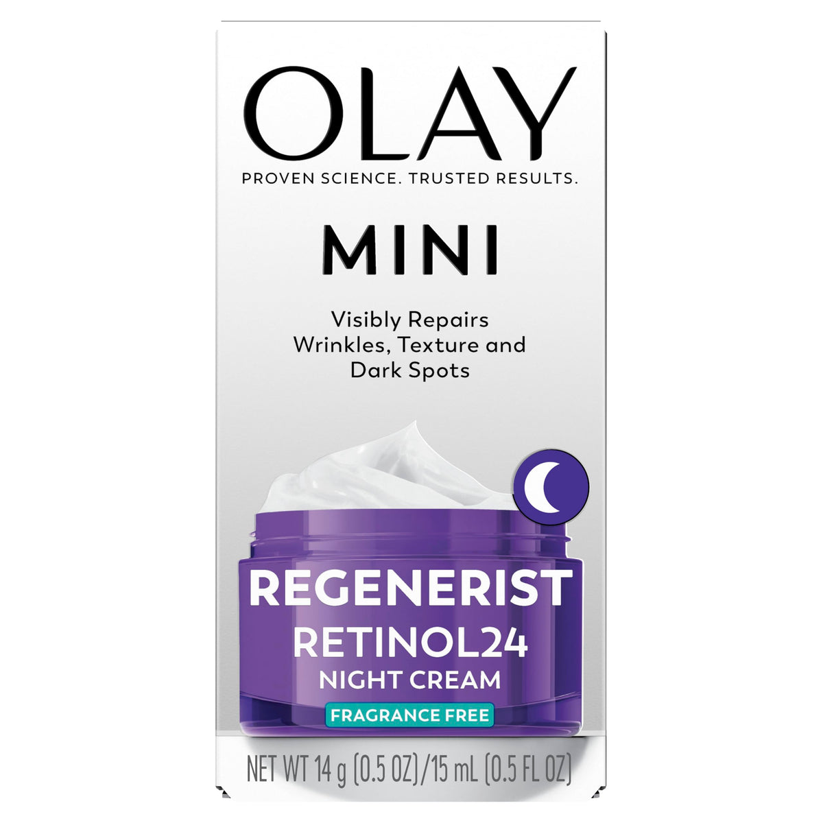 Olay Retinol 24 Face Moisturizer, Anti-Aging Night Cream for Women, Trial Size, Fragrance-Free, Non Greasy - Anti-Wrinkle, Smooth Fine Lines, Tightening Skin Care - Peptides, Glycerin, 0.5 Oz