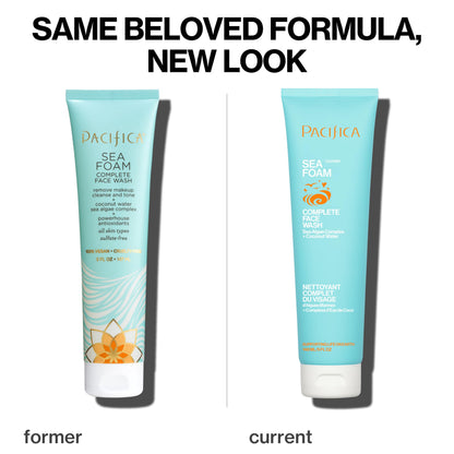 Pacifica Beauty Sea Foam Complete Face Wash Set, Skincare, Daily Gentle Facial Cleanser, Makeup Remover, Coconut Water, Sea Algae Complex, Sulfate & Paraben Free, Vegan, 5 fl oz (2 Pack)