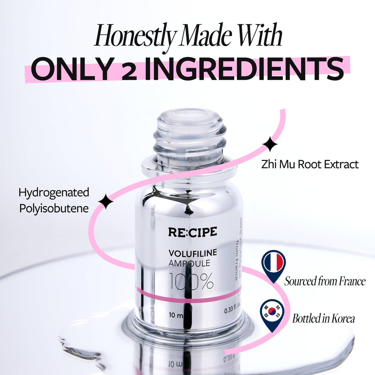 RECIPE Volufiline 100% Ampoule - From France, Sederma - Pure Volufiline Serum - DIY Skin Care Booster for Face & Body – Hydrating & Age-Defying Formula for Elevated Resilience (0.33 fl oz)