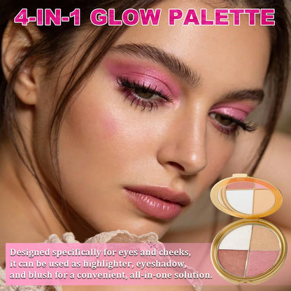 4-In-1 Eye & Cheek Palette, Blush Highlighter with 1 PCS Brush