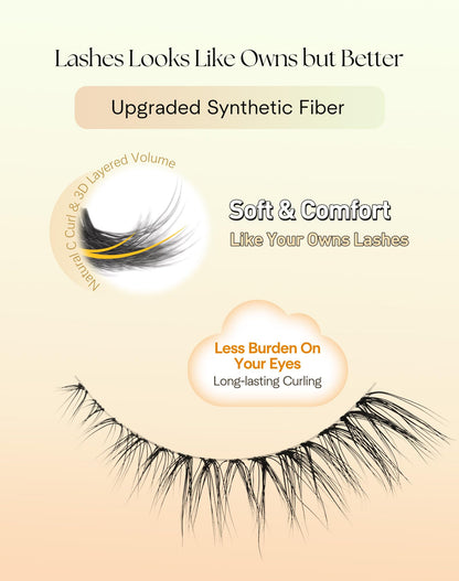 Natural Lashes Cat Eye 12MM False Eyelashes Wispy Lash Strips C Curl False Lashes Natural Look with 0.1MM Clear Band 3D Volume Strip Eyelashes Pack ChirpyLuna 7 Pair