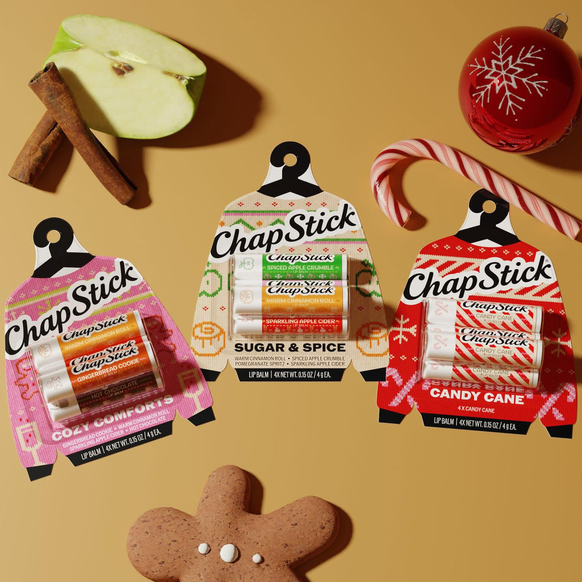ChapStick Candy Cane Flavored Lip Balm Sticks, Holiday Gift Set, 4-Pack