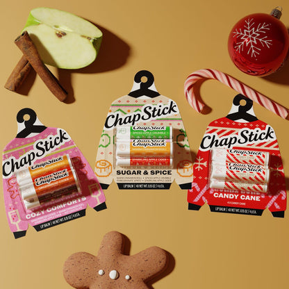ChapStick Candy Cane Flavored Lip Balm Sticks, Holiday Gift Set, 4-Pack