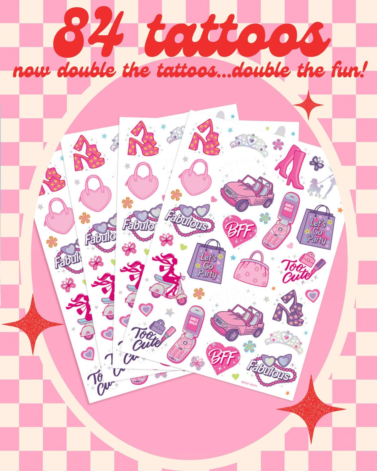 xo, Fetti 84 Pink Party Temporary Tattoos | Pink Birthday Party Supplies, Party Favor, Cute Decorations, Easter Basket