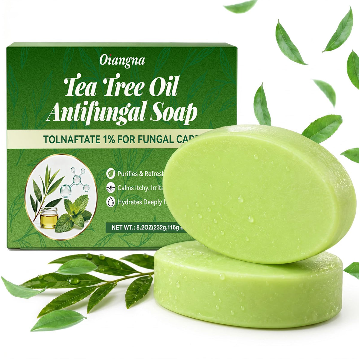 Oiangna Antifungal Soap, Antibacterial Soap Bar with Tea Tree Oil, 2 Bars
