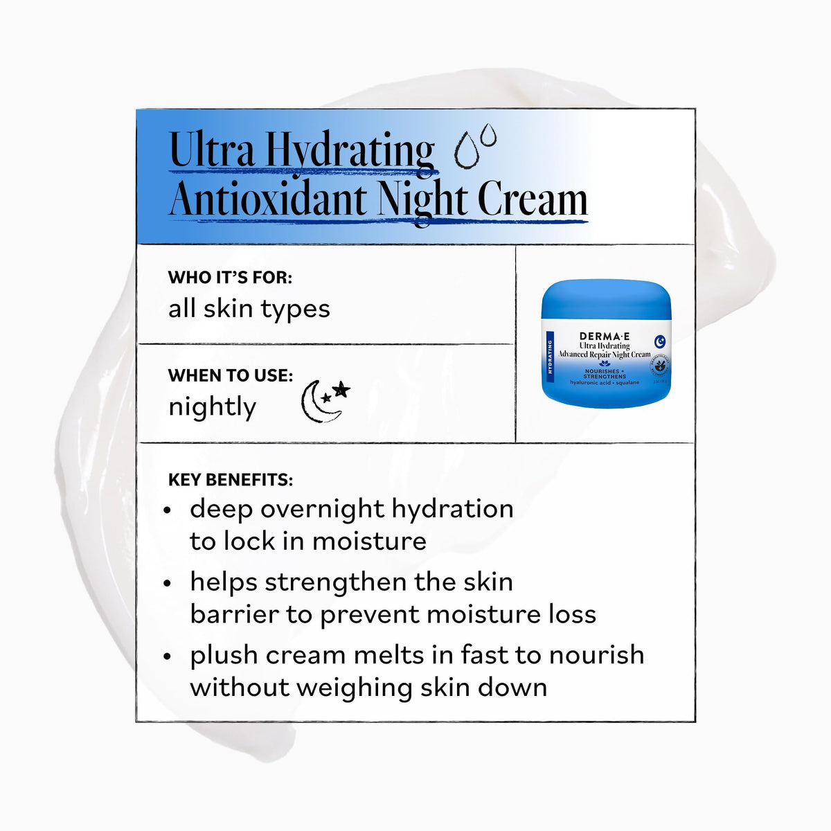 Derma E Ultra Hydrating Antioxidant Night Cream, 2 Oz Facial Moisturizer