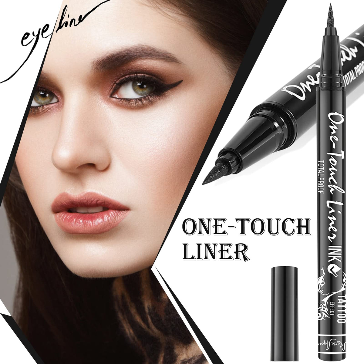 Triple Pack of Vegan-Approved Hypoallergenic Liquid Eyeliner Pens, Tattoo Effect, Quick Dry, Waterproof, Smudgeproof, Long-lasting & Felt Tip Eyeliner pen: Precision Beauty for Women (Classic Black)