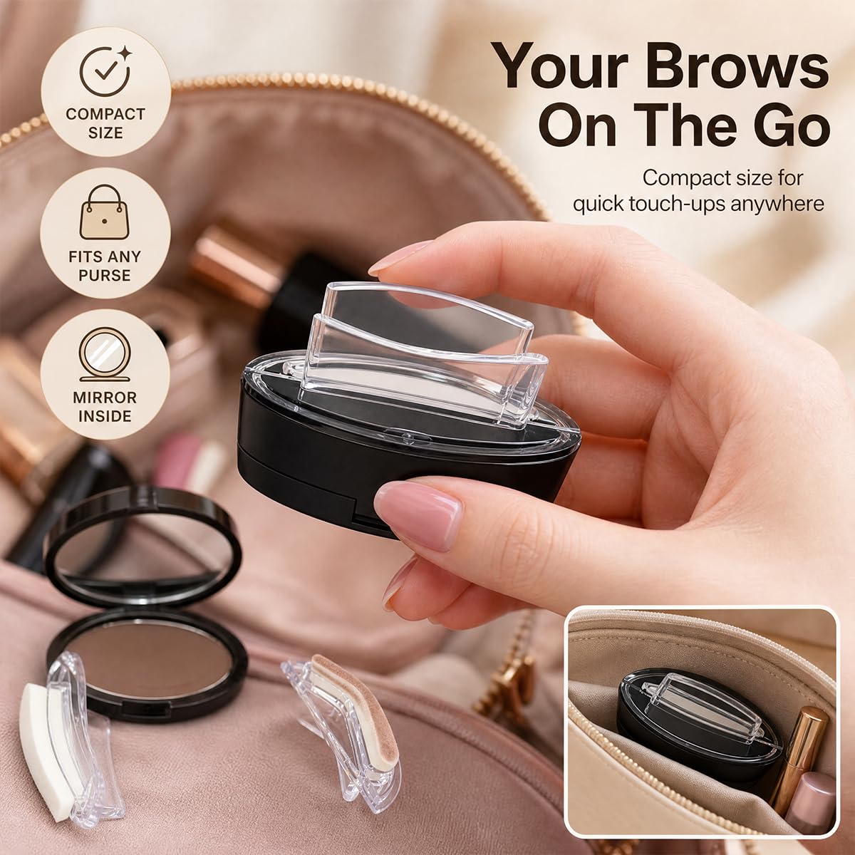Eyebrow Stamp Kit with Brow Powder, Eyebrow Stamp Stencil Kit for Quick & Easy Brow Shaping, Natural-Looking Long-Lasting Eyebrow Makeup for Women, Light brown