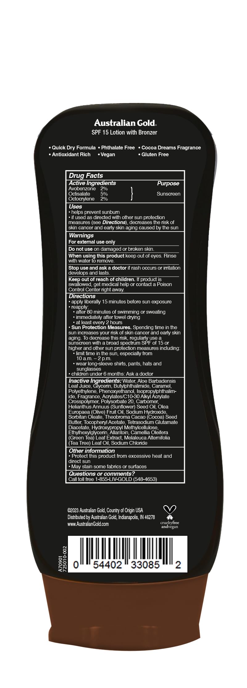 Australian Gold Sunscreen Lotion with Instant Bronzer SPF 15, 8 Ounce | Broad Spectrum | Water Resistant | Non-Greasy | SPF 15 8 Fl Oz (Pack of 1)