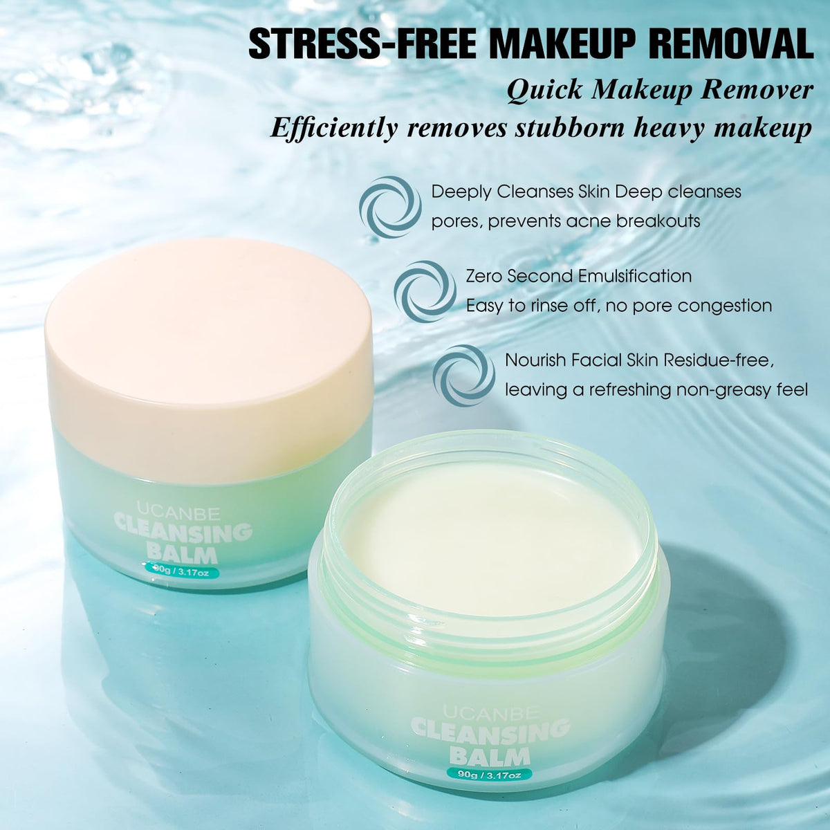 UCANBE Cleansing Balm Makeup Remover - 3.17oz, Natural Gentle, Deep Cleaning, Makeup Cleansing Balm for Waterproof Eye Face Lip Makeup, Made for All Skin Types