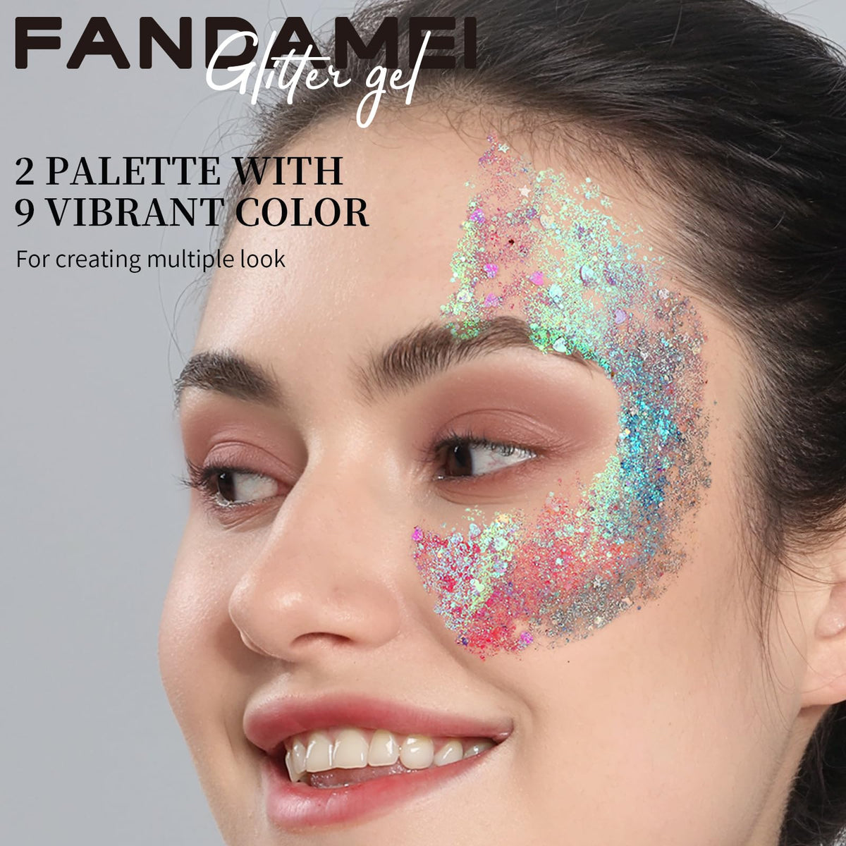 FANDAMEI Face Glitter, 2 PCS Face Glitter Gel 18 Grids, Body Hair Glitter for Kids Women for Makeup, Halloween Rave Concert Face Paint Glitter