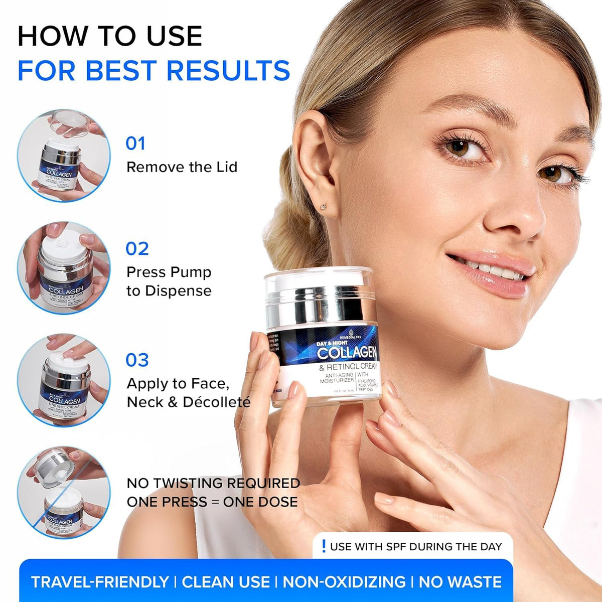 Collagen Face Cream with Retinol & Hyaluronic Acid - Women&Men, Day&Night