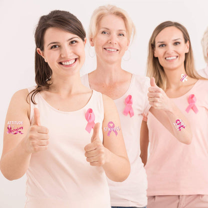 Zonon 144 Pcs Pink Ribbon Tattoos, Breast Cancer Awareness Temporary