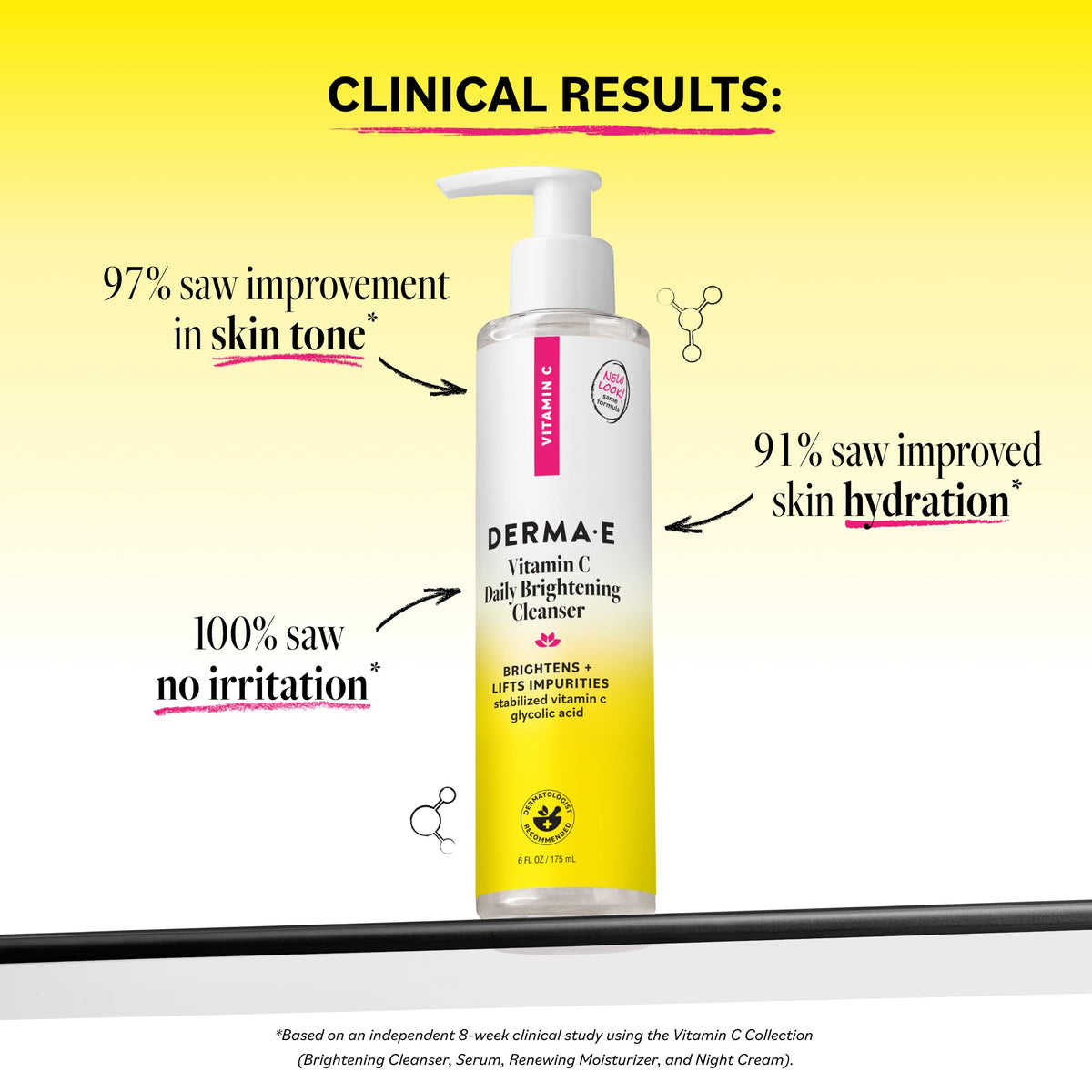 DERMA E Vitamin C Daily Brightening Cleanser, 6 Fl Oz Hydrating Face Wash