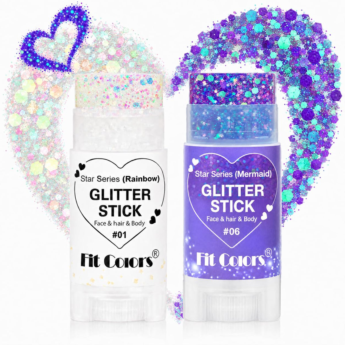 Glitter Stick 2 Pack, White & Purple Face Body Glitter Stick for Hair