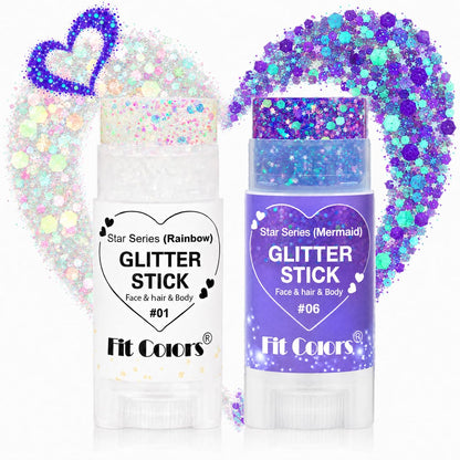 Glitter Stick 2 Pack, White & Purple Face Body Glitter Stick for Hair