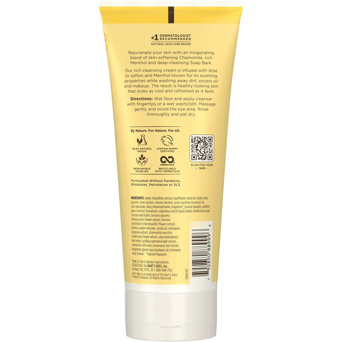 Burt's Bees Face Wash, Deep Facial Cleansing Cream, College Back to School Dorm Essentials, All Natural Cleanser with Chamomile, 6 Ounce (Pack of 3) (Packaging May Vary)