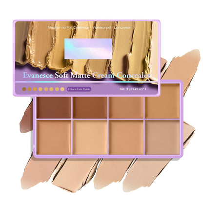8 Colors Cream Concealer Palette, Soft Matte Full Coverage Contour Palette, Natural Matte Long Lasting Foundation Palette, Waterproof Blendable Face Make Up Pallete