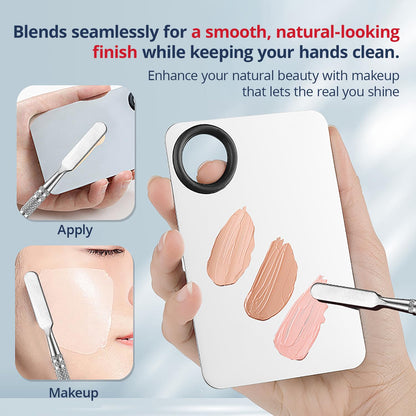 Stainless Steel Makeup Palette with Spatula，Cosmetic Mixing Palette for Foundation, Concealer & Nail, Professional Beauty Tool for Makeup Mixing & Application