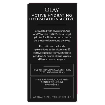 Olay Active Hydrating Eye Gel, Fragrance-Free, Anti-Aging Eye Cream with Hyaluronic Acid and Niacinamide, 0.5 oz