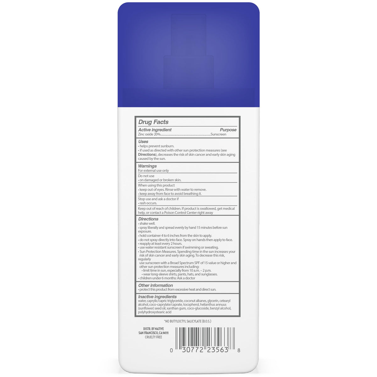 Native Mineral Sunscreen Spray SPF 30, Unscented, with 100% Mineral Zinc Oxide for Face & Body, Hawaii Compliant, Vegan, No White Cast - 7 oz