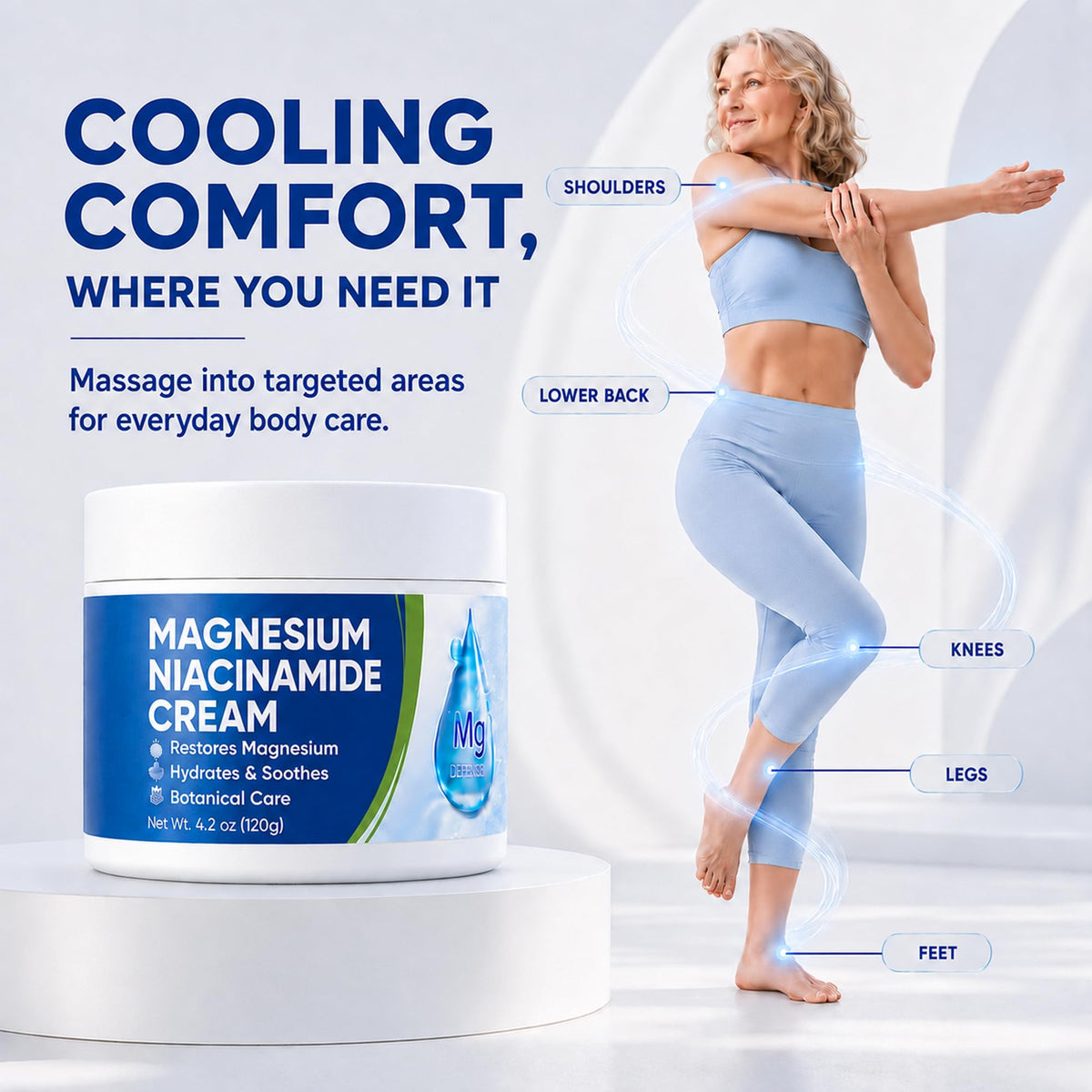 Magnesium Niacinamide Freeze Relief Cream: Fast-Acting Freeze Cream for Knees, Muscles, Joints, Neck, Back, Hips, Legs & Feet – Fast-Absorbing Cooling Formula Magnesium Chloride Cream, Non-Greasy