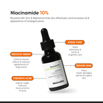 Minimalist Niacinamide 10% + Zinc Face Serum for Enlarged Pores & Excess Oil | Reduces Blemishes for Even Skin Tone | For Women & Men | 1 Fl Oz / 30 ml